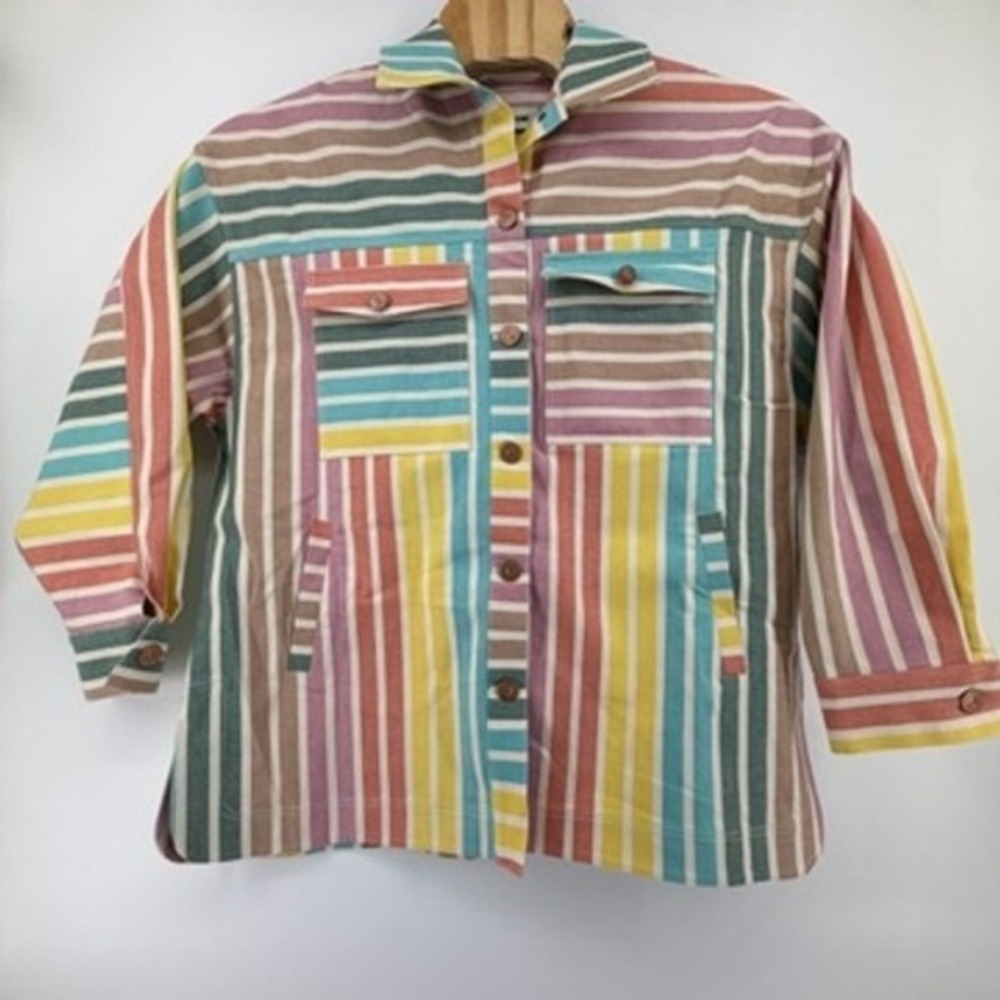 Nocturne Striped Jacket Multi Color Button Front Detachable Fur Collar 2XL‎ NEW - Picture 3 of 9